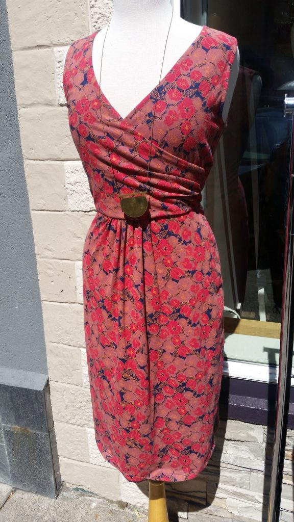 Red floral wrap dress with buckle