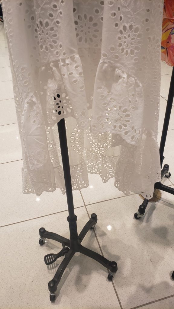 White eyelet maxi dress with belt